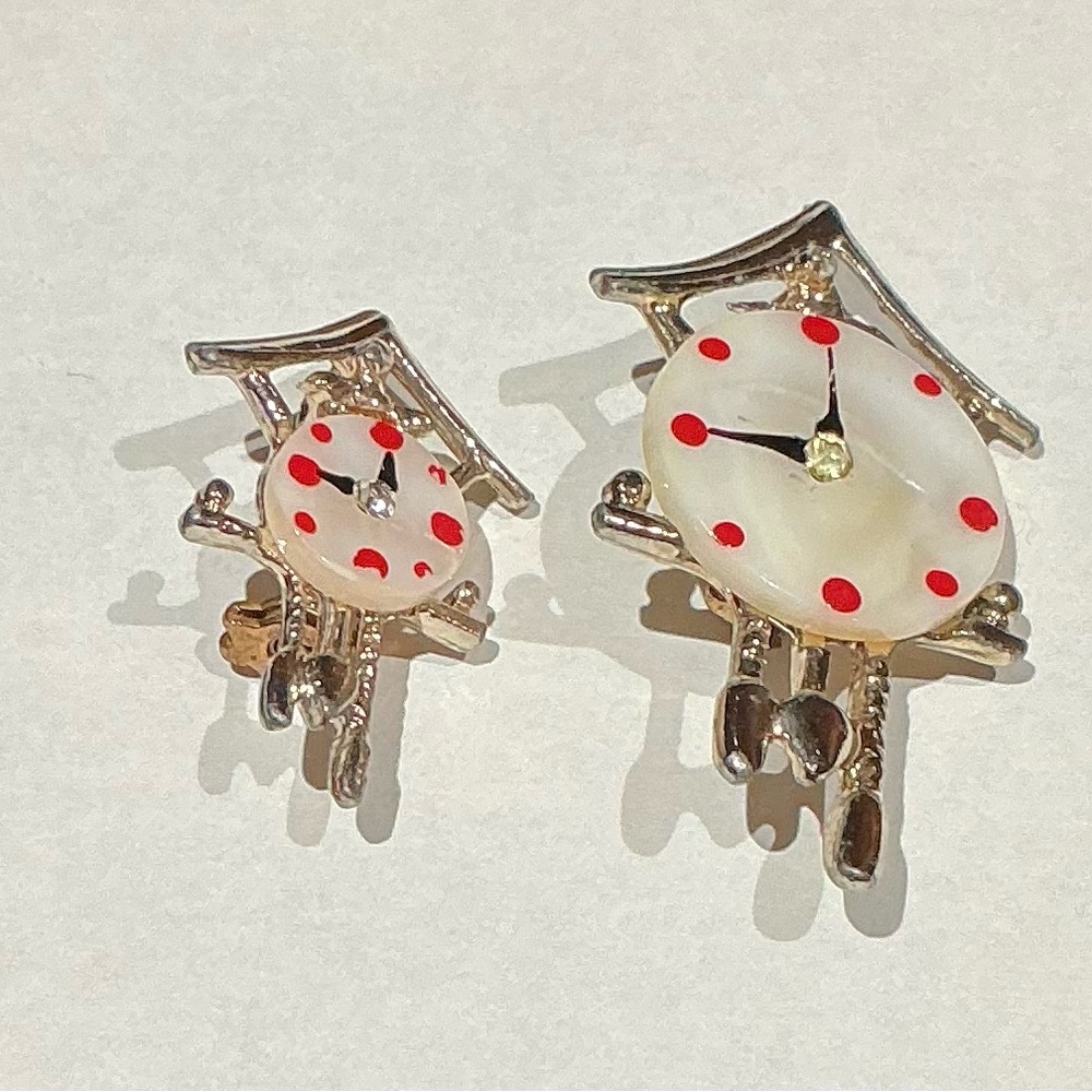 Vintage Cuckoo Clock Scatter brooches  with Red Accents